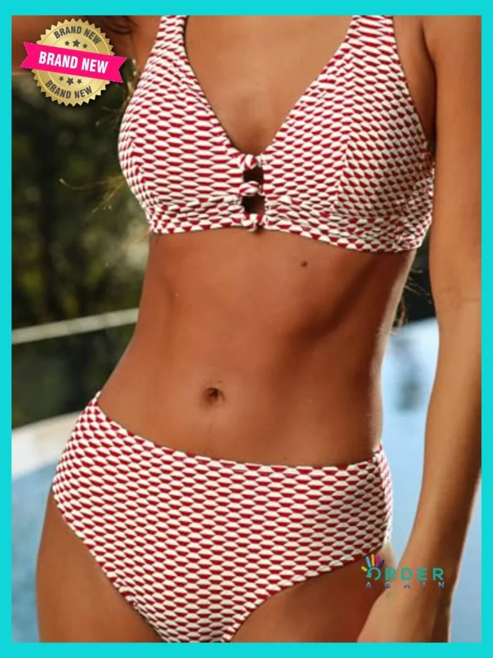 Women's Textured Bikini Set Crisscross Back Self Tie Cutout Mid Rise V Neck